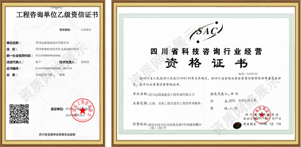 四川遠(yuǎn)通規(guī)劃設(shè)計有限公司資質(zhì)榮譽